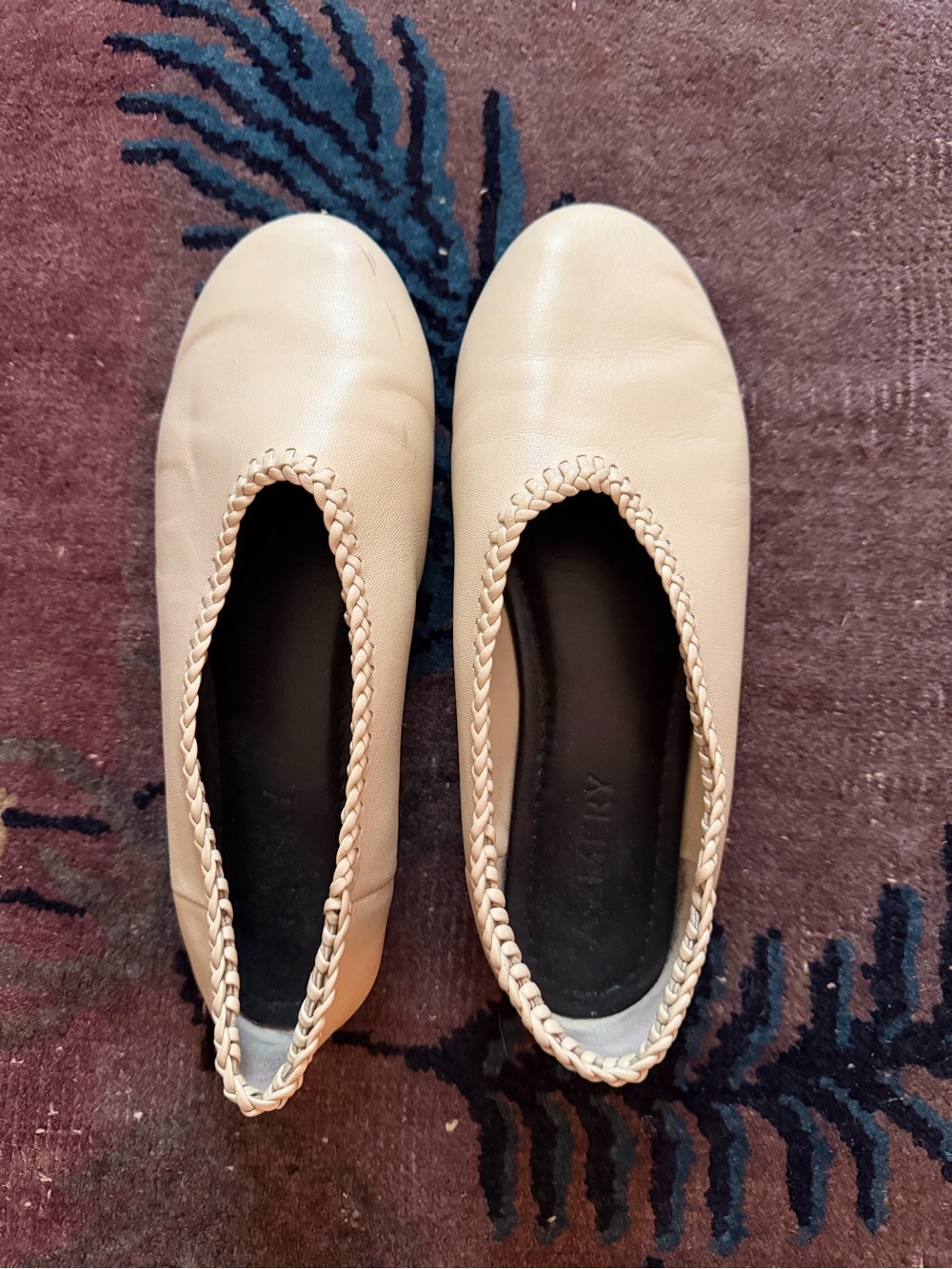 A. Emery Braided Leather Park Ballet Flats White Ivory 39